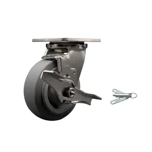 316 Stainless Steel Heavy Duty Swivel Top Plate Caster with Top Lock Brake and Bolt on Swivel Lock and 5 Inch Thermoplastic Rubber Flat Tread Wheel with Delrin Bearings - Service Caster Brand