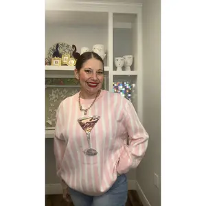 QOS Light Pink & White Stripe Espresso Martini Sweater