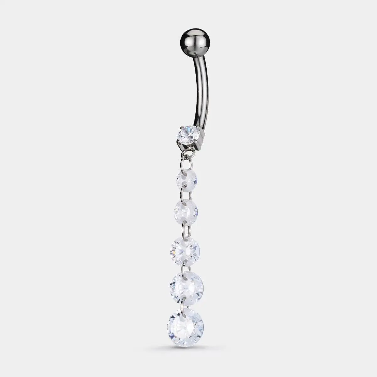 OUFER 14G Long Solid Titanium Belly Button Ring - 5 Cubic Zirconia Gemstone, 10mm Hypoallergenic Fashion Body Piercing Jewelry, Belly Button Rings, Titanium Durable, Lightweight Lead And Nickel-Free Piercing Jewelry, Everyday