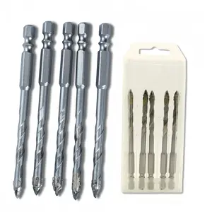 5-Pack 6mm Four-Flute Sawtooth Eccentric Drill Bits - Titanium Coated Carbide Multi-Material Bits for Tile, Concrete, Glass & Wood - Professional Bulk Set for Contractors & DIY