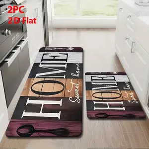 2/3 Piece Flannel Kitchen Mat Set, Vintage Color Block Wood Sign Design, Non-Slip, Absorbent, Home Decor, Boho Graphic Rug