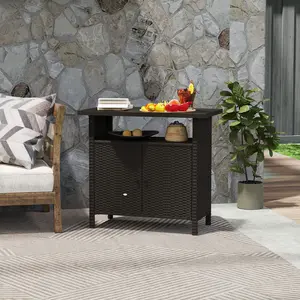 Stylish Dark Coffee Wicker Outdoor Storage Cabinet with 2 Doors and Adjustable Shelf for Pool Towels, Patio, and Garden Organization