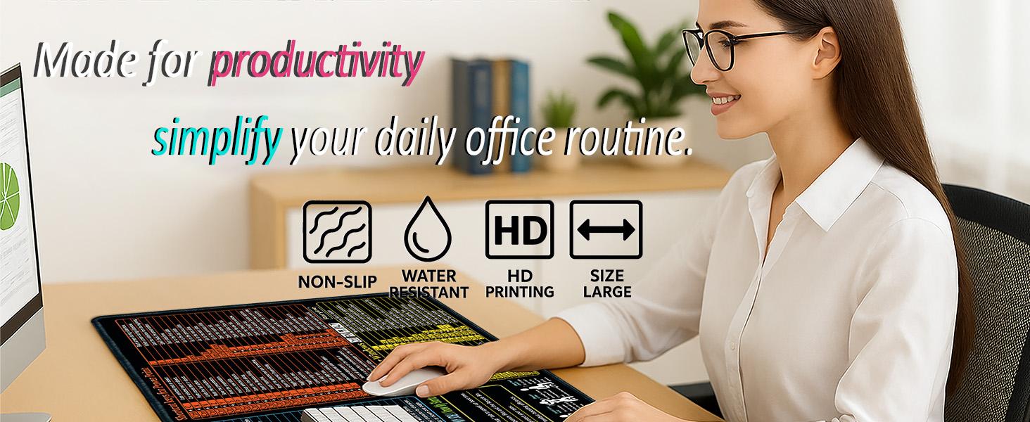 Shortcuts Mouse pad, Non-Slip & Waterproof Large Gaming Office pc Desk mat, Over 200 Keyboard Shortcuts Mousepad (27.6L x 11.8W inches)