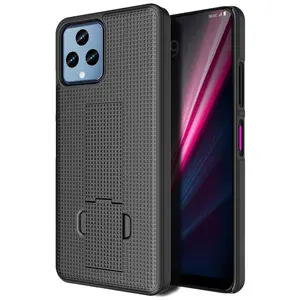 Case with Stand for T-Mobile REVVL 6X 5G (2023) / REVVL 6 5G (2022), Nakedcellphone [Grid Texture] Slim Hard Shell Phone Protector Cover with Kickstand