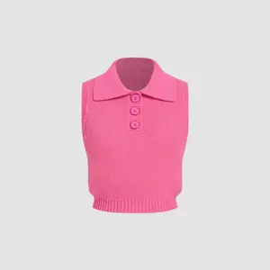 Cider [2 colors, size 2-26] Knit Polo Solid Button Crop Vest