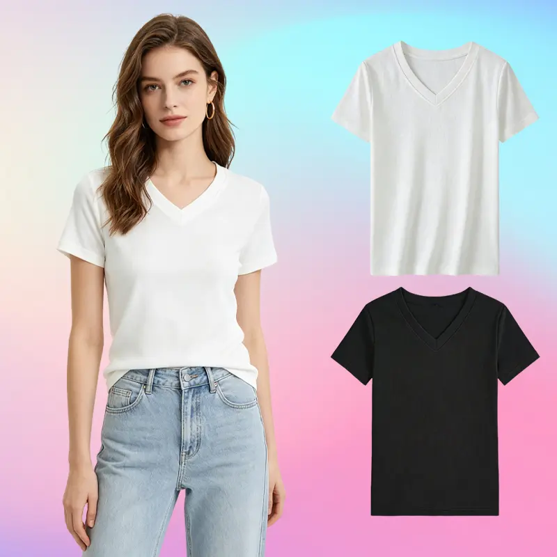 Women's 3-Pack Ribbed V-Neck Short-Sleeve T-Shirts, Lightweight Cooling Ice Silk Tops - Fitted Essential for Minimalist Denim Aesthetic, Evening Going Out, Trouser Pairing