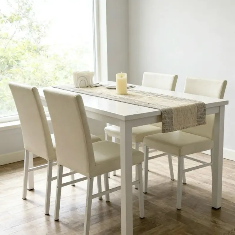 5 Piece Faux Marble Dining Table Set for 4, Modern Kitchen Table &Leather Chairs