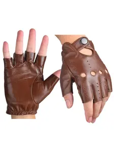 Mens Fingerless Half Finger Leather Driving Gloves Genuine Leather Sheepskin Outdoor Motorcycle Gloves Motorcycle Riding Gloves for Men