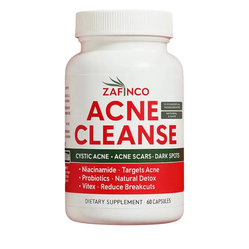 ZAFINCO Acne Cleanse Capsules - 60 Count for Cystic Acne Scars & Dark Spots - Niacinamide Probiotics Vitex - Skin Repair Supplement - Skincare Healthcare Dietary Edible Wellness