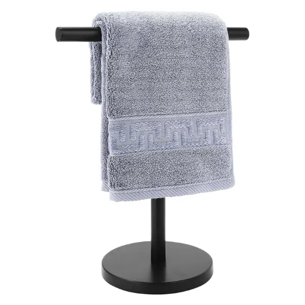 T-Shape Bath Hand Towel Holder Standing (Black-1 Pack) | Weighted Stainless Steel Base Helps Prevent Tipping While The Open T-Shape Keeps Towels Dry on Bathroom Countertops