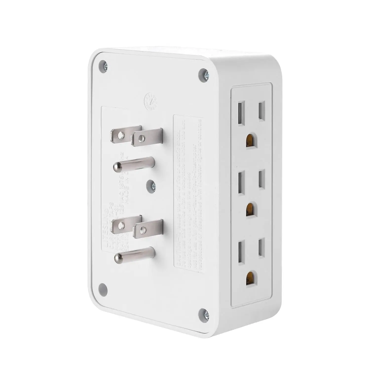 6 Outlet Wall Adapter, UL Listed 3-Prong Grounded Outlet to The Side, Wall Plug Side Access Adapter, 6 Way Outlet Extender Tap, White (1)