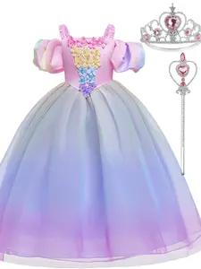 Girl's Mesh Dress & All Accessories Set, Elegant Princess Party Wedding Dress, Kids Clothes for All Seasons