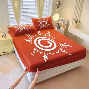 Naruto Uzumaki Nine-Tails Seal Print Anime Fan Bedroom Dorm Soft Skin-Friendly Fitted Sheet Three-Piece Set No Core Boys' Two-Dimensional Bedroom Trendy Practical Gift