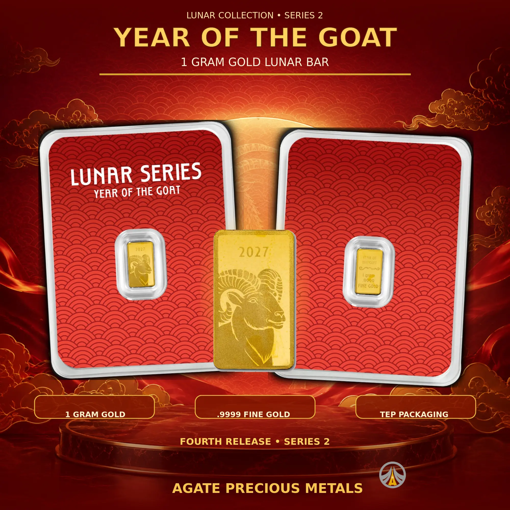 1g .9999 Fine Gold Lunar Bar – Year of the Goat | Series 2