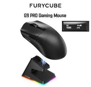 FURYCUBE G9 PRO PAW 3311 Sensor Wireless Built-in Display Screen Gaming Mouse with Charging Dock , 12000 DPI Light Weight Premium Gaming Mouse for Enhanced Performance and Gaming Room Accessories