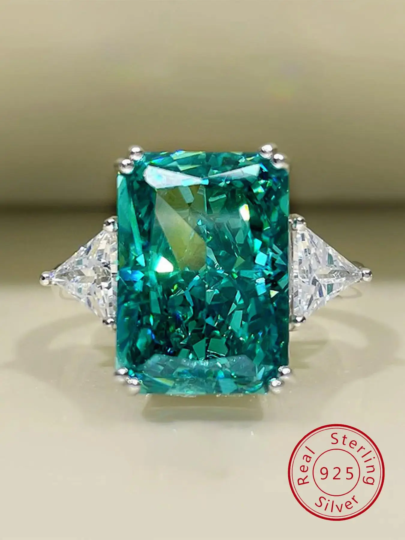 S925 Sterling Silver Fashion Square Shaped Artificial Gemstone Ring, Luxury Jewelry for Women, Trendy All-match & Exquisite Jewelry for Birthday Gift