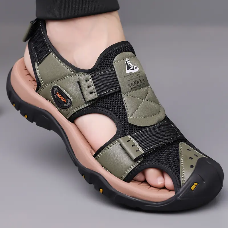 Men's Closed-Toe Hiking Sandals - Antislip, Adjustable Cross-Strap, Thick-Bottom, Quick-Dry Meshed Flat Rubber-Soled Footwear for Walking, Camping - Stylish Casual Summer New Arrival Outdoor Shoes, Antislip Men's Sandals, flip flops for men Hikingsandals