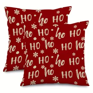 2pcs Festive Red Throw Pillow Covers with "HO HO HO" Snowflake Print Ideal for Christmas Decor, Christmas Pillow Covers, Single-sided printing, no pillow core, Home Decorative Cushion