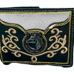 Western style embroidered wallet with concho - Cartera para hombre bordada a maquina.