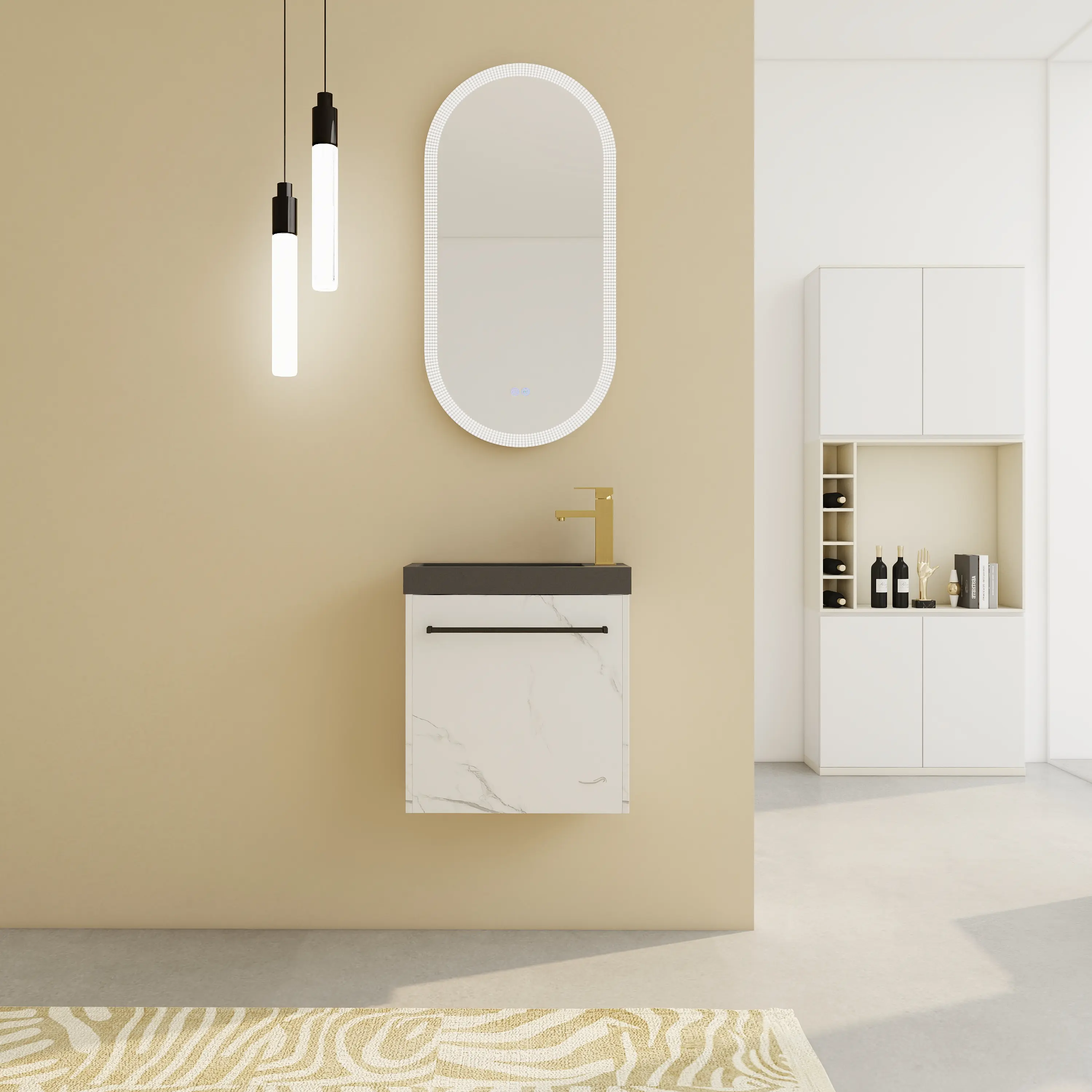 Single Wall-Mount 20 In Floating Bathroom Vanity with Plywood Frame, Waterproof Design, Resin Sink, Soft-Close Doors, Handle Detail, Durable Storage Solution, Assembly Required (16.76 lbs Capacity)