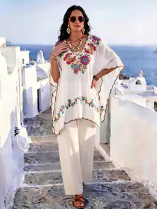 Elegant Floral Embroidered Pullover Shawl, Unique Style, Versatile for Beach Vacations, Commutes, Dates, Perfect for Spring Summer