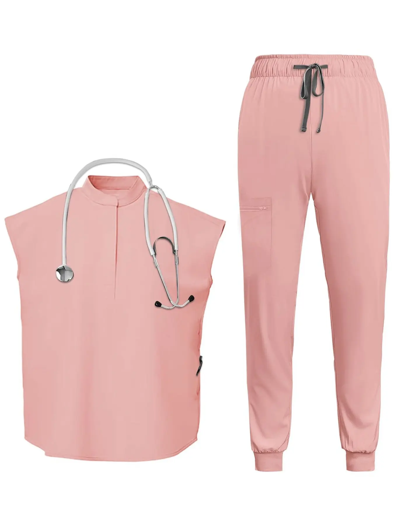 2-Piece Scrub Set - Short Sleeve Top & Jogger Pants for Spa and Clinical Use, Comfortable Casual Nurse Workwear Uniform with Pocket