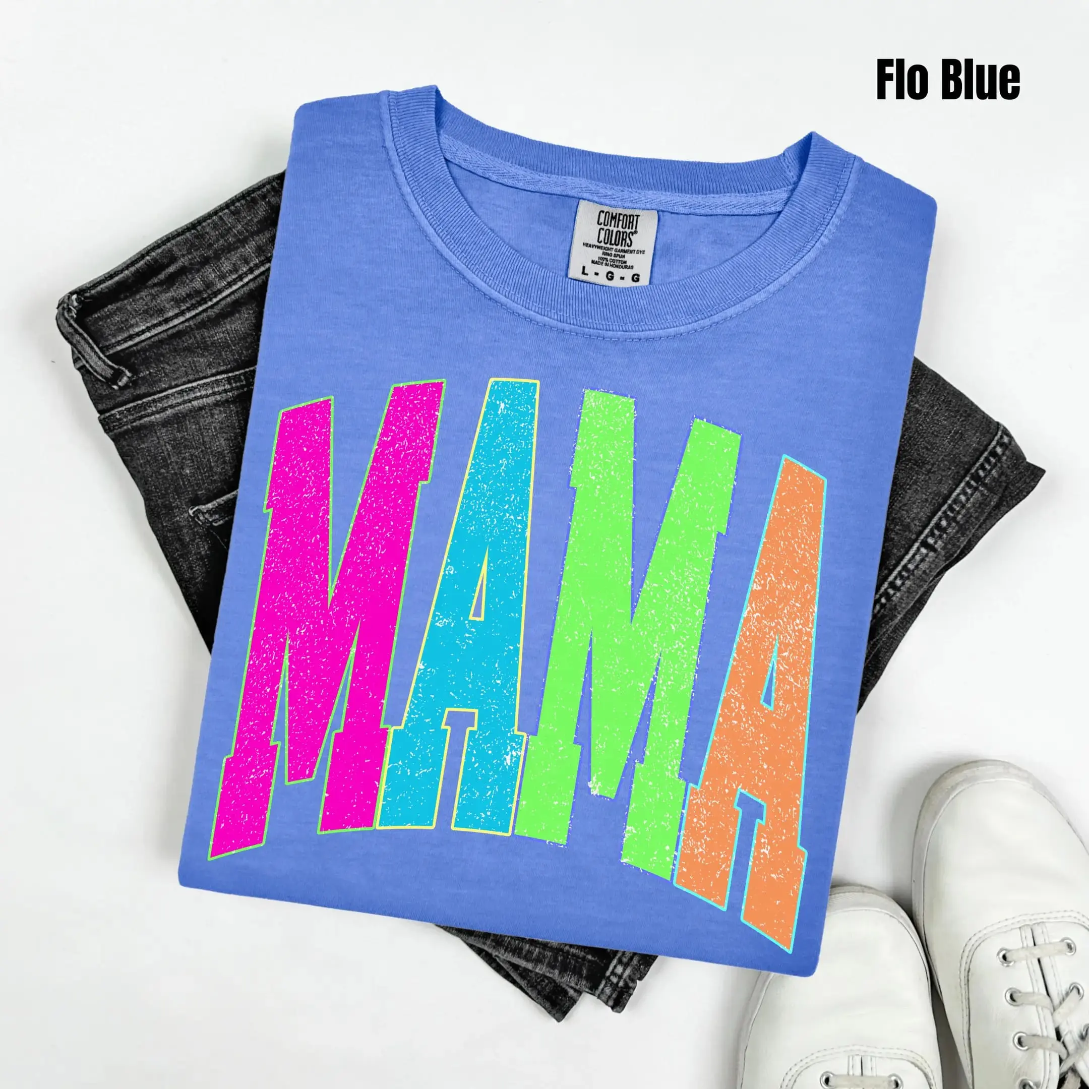 Comfort Colors Neon Varsity Mama T-Shirt, Trendy Mama Graphic Tee, Vintage Oversized Mom Shirt, Cute Aesthetic Mom Life Unisex Cotton Top -  AL
