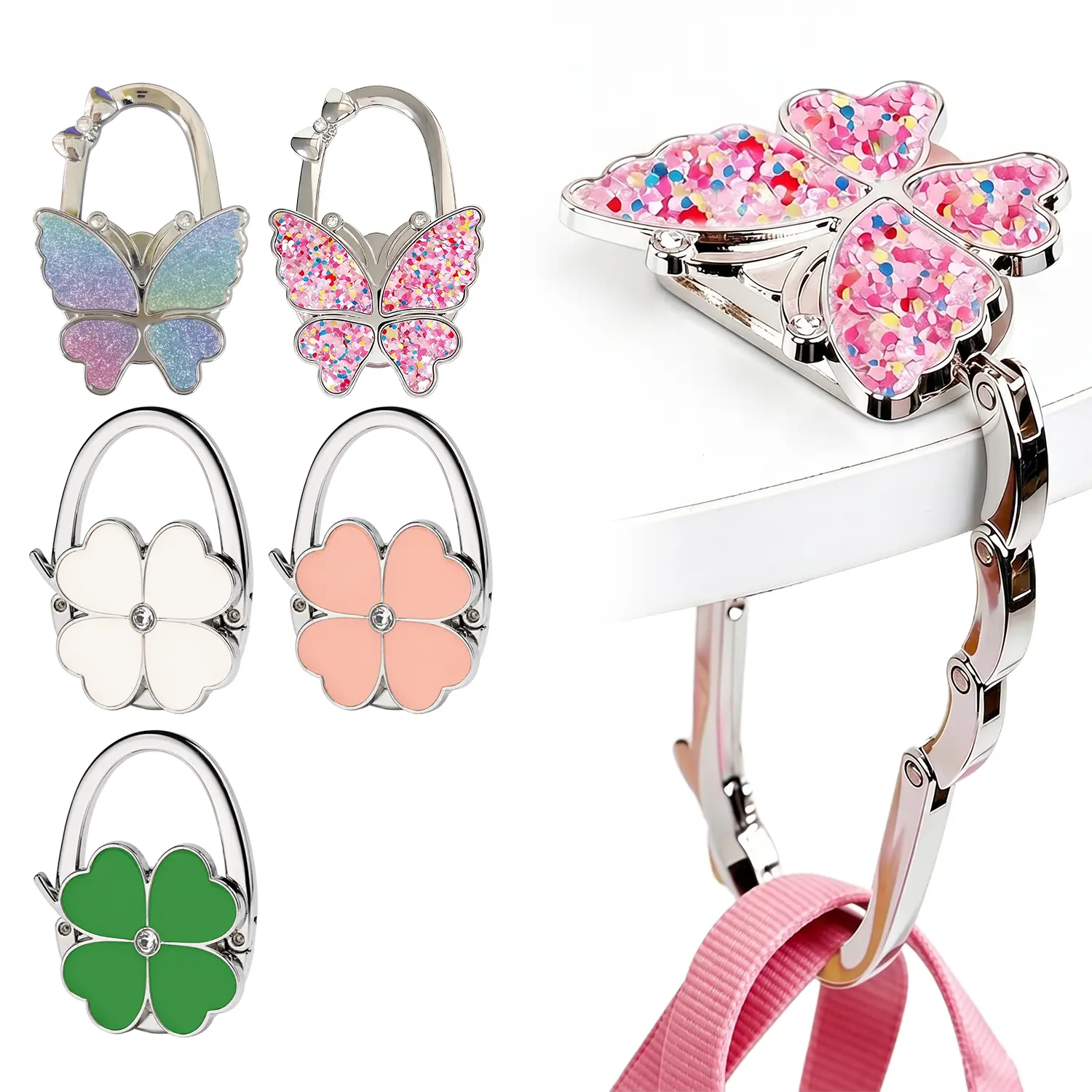 Butterfly Foldable Handbag Hanger, Folding Purse Table Hook Holder, Foldable Purse Hook, Purse Holder Stand for Table Gift for Women Girls