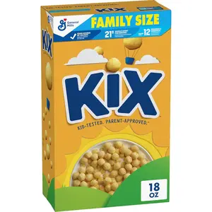 Kix Whole Grain Breakfast Cereal, Crispy Corn Cereal Puffs, Family Size, 18 oz Kix Whole Grain Breakfast Cereal, Crispy Corn Cereal Puffs, Family Size, 18 oz