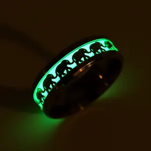 Glow-in-the-dark elephant ring, made of 201 stainless steel, oil-dripping process, unisex jewelry.Size 6-13#