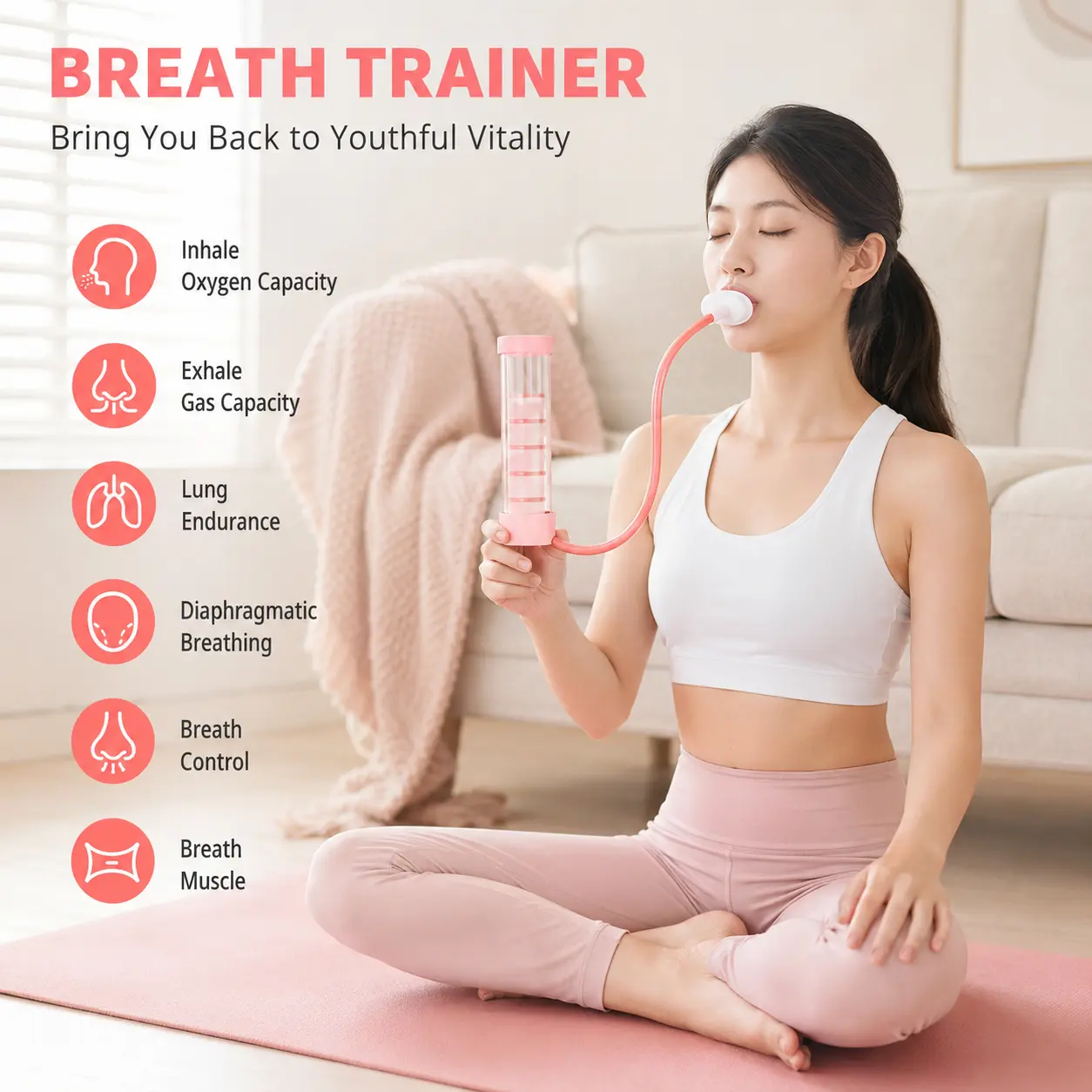 1 Adjustable Resistance Respiratory Training Tool - Sports Training Equipment, Home Workout Equipment, Compact Slim Portable Lung Fitness Device for Daily Lung Capacity Exercise