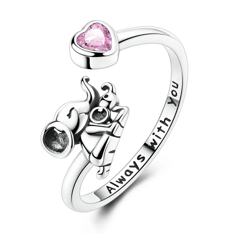 Original 925 Sterling Silver Elephant Parent-Child Open Rings For Women Girls Jewelry Birthday Anniversary Gifts