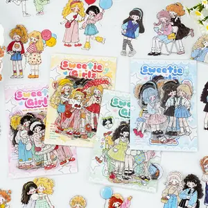 4-Pack Sticker Set, Cute Girl Series Character Theme Stickers, Handmade Stationery Water Bottle Multi-Scene Decorative Stickers