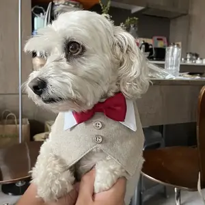 Formal dog collar with bow tie, adjustable gentleman's pet bib with red bow tie, suitable for small and medium-sized dogs as an adorable wedding outfit or birthday party attire