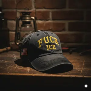FCK ICE Embroidered Wash Hat, Bold Political Statement Baseball Cap, Adjustable Vintage Washed Cotton Hat for Everyday Streetwear, Protest Awareness Headwear Supporting Humanity Rights, Trendy Gift for Activists Friends