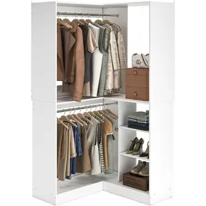 Unikito Corner Closet System, 36 Inch Large Freestanding Closet Organizer System with 2 Hanging Rods and Storage Shelves, Sturdy Walk in Closet Tower, 36" W x 36" D x 80" H