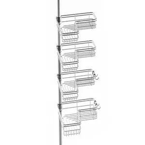 Rust-Resistant Corner Shower Caddy 4 Adjustable Shelves, Tension Pole, Satin Nickel, 60-97 Inch