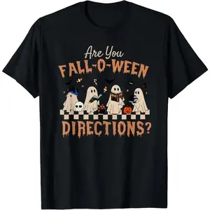 graphic tees Casual Cotton shortsleeve tees  Retro are You Fall O Ween Directions Teacher T-Shirt90s graphic tees