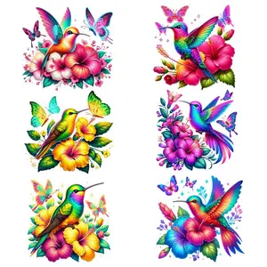 Bird & Flower Pattern Heat Transfer Sticker, 6 Counts/set DIY Heat Transfer Sticker, Decorative Sticker for T-shirts Jackets Jeans Hoodies