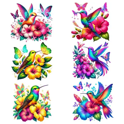 Bird & Flower Pattern Heat Transfer Sticker, 6 Counts/set DIY Heat Transfer Sticker, Decorative Sticker for T-shirts Jackets Jeans Hoodies