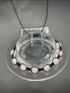Pink Rose Quartz Earrings and Black and Rose Quartz Macramé Bracelet Set