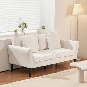 VEVOR Loveseat Sofa, 69-Inch Small Sofa Couch for Living Room, Velvet Fabric 2-Seats Couch with Sinuous Spring, Soft Cushions and Sturdy Frame, Comfy Loveseat for Bedroom, Office or Apartment, White