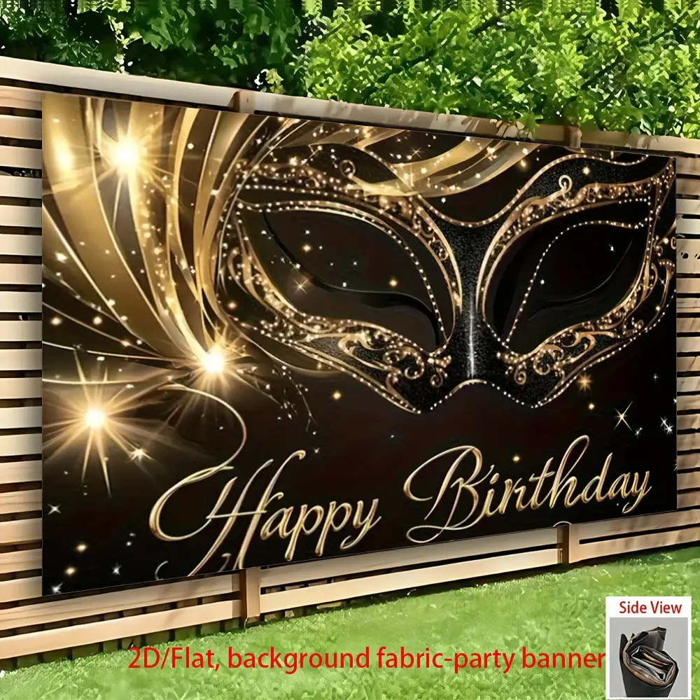 1pc Black-Golden Polyester Durable Soft Golden Luminescent LED Cordless Wireless Masquerade Mask, Happy Birthday Party Banner, No Electricity Needed Home Decor Event Backdrop