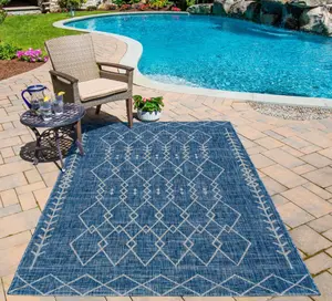Modern Geometric Rug Blue, Indoor Outdoor Durable Carpet