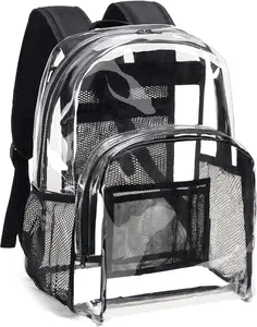 Clear Backpack Heavy Duty PVC Transparent Backpack with Reinforced Strap Stitches & Large Capacity for College Workplace Security - Black