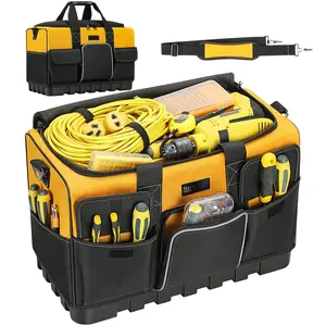 Tool Bag, 20-inch Tool Organisers, 600 Denier Large Tool Bag for Home DIY & Equipment Storage, Yellow and Black
