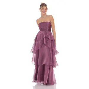 Corset Petal Ruffle Strapless Maxi Dress in Purple