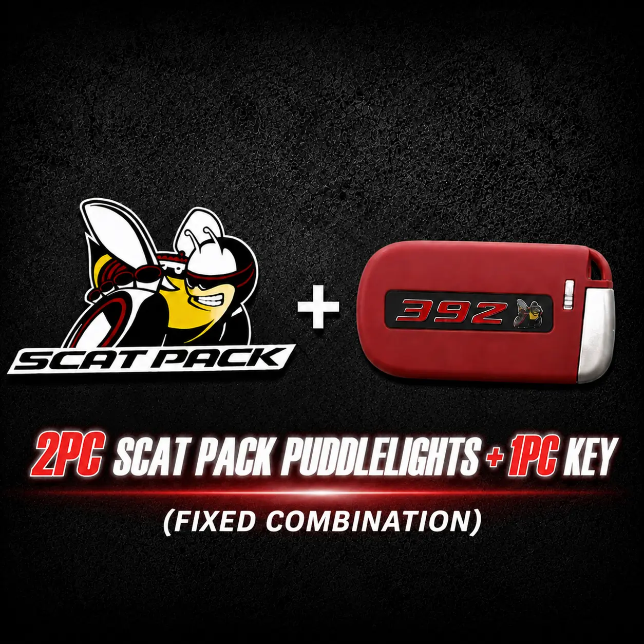 Dodge Scat Pack LED Puddle Lights + 392 Key Fob Cover Combo Kit, Car Door Projector Lights Accessories for Challenger Charger