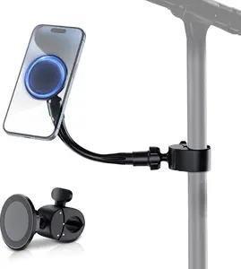 2 In 1 Mic Stand Phone Holder,8"  Phone Holder for Microphone Stand with Removable Gooseneck & Locking Angle,Mic Music Stand Phones Holder Clip for  17 16 15 14 13 12 Pro Max & Phones