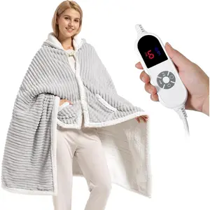 Electric Blanket Heated Throw, Soft Flannel & Sherpa Wearable Heated Blanket Hoodie, Heated Shawl Wraps for Gift with 6 Heating Levels & 12H Auto Off, ETL Certified, Home Office 40x70 Inch, Light GreyGift